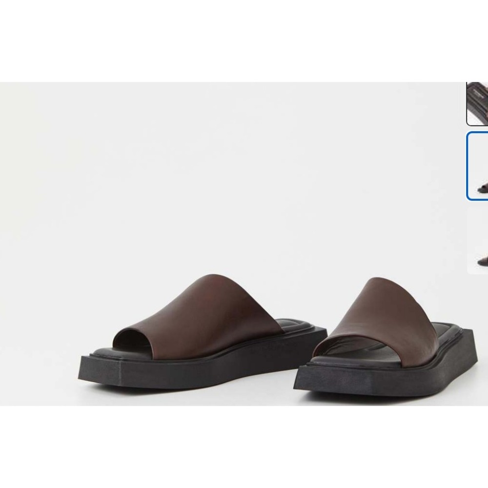 Vagabond Evy Slide Chocolate Brown Leather Square Toe Platform Sandals Size 38